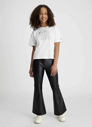 Calvin Klein Baskılı Beyaz Kız Çocuk T-Shirt METALLIC CKJ BOXY T-SHIRT