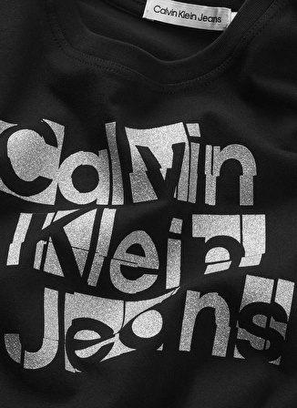 Calvin Klein Baskılı Siyah Kız Çocuk T-Shirt METALLIC CKJ BOXY T-SHIRT