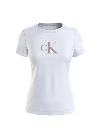 Calvin Klein Jeans Bisiklet Yaka Baskılı Beyaz Kadın T-Shirt J20J2223430K4