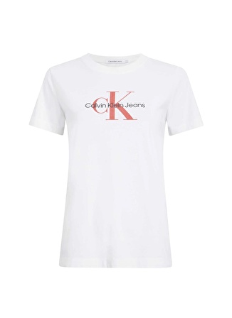 Calvin Klein Jeans Bisiklet Yaka Baskılı Beyaz Kadın T-Shirt J20J223272YAF