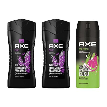 Axe Excite 3in1 Erkek Duş Jeli 250ML X2 Adet + Epic Fresh Erkek Deodorant 150ML 2li Set