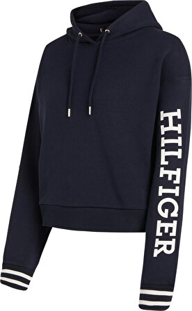 Tommy Hilfiger Kapüşon Yaka Baskılı Mavi Kadın Sweatshırt WW0WW39140DW5