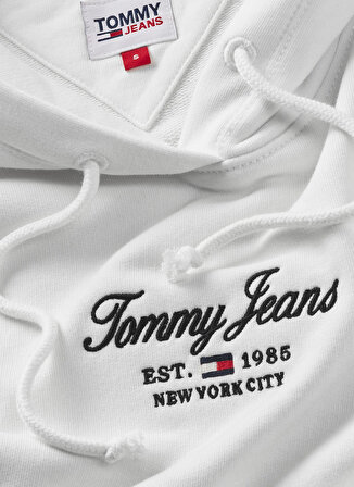 Tommy Jeans Kapüşon Yaka Düz Beyaz Kadın Sweatshırt DW0DW16406YBR