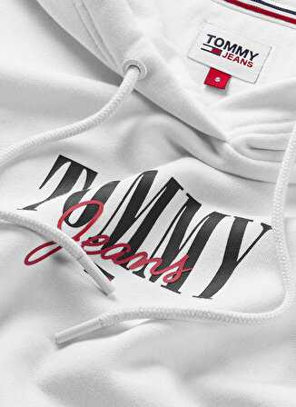 Tommy Jeans Kapüşon Yaka Beyaz Kadın Sweatshırt DW0DW16397YBR