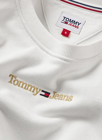 Tommy Jeans Bisiklet Yaka Düz Beyaz Kadın Sweatshırt DW0DW16931YBR