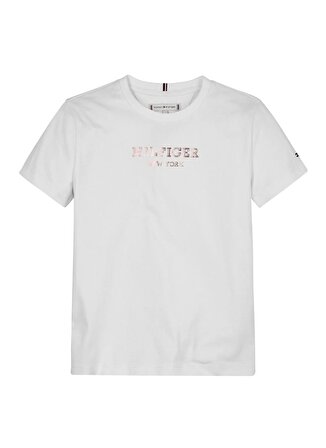 Tommy Hilfiger Düz Beyaz Kız Çocuk T-Shirt MONOTYPE FOIL PRINT TEE S/S