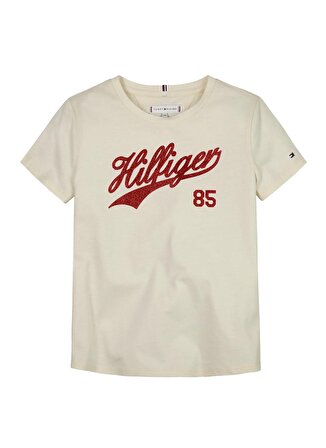 Tommy Hilfiger Baskılı Bej Kız Çocuk T-Shirt HILFIGER SCRIPT TEE S/S