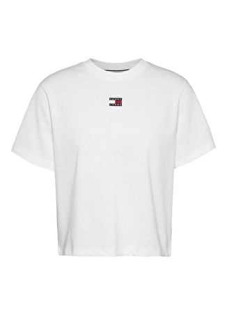 Tommy Jeans Bisiklet Yaka Düz Beyaz Kadın T-Shirt TJW BXY BADGE TEE EXT