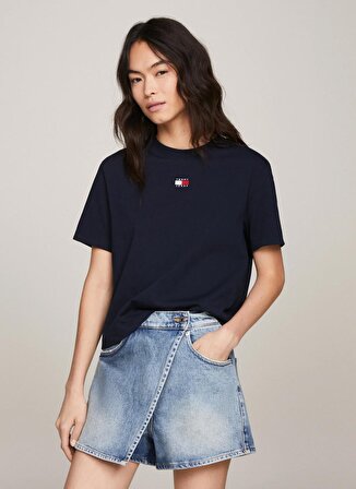 Tommy Jeans Bisiklet Yaka Düz Mavi Kadın T-Shirt TJW BXY BADGE TEE EXT