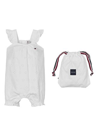 Tommy Hilfiger Nakışlı Normal Beyaz Unisex Tulum BABY BRODERIE SHORTALL GIFTBAG