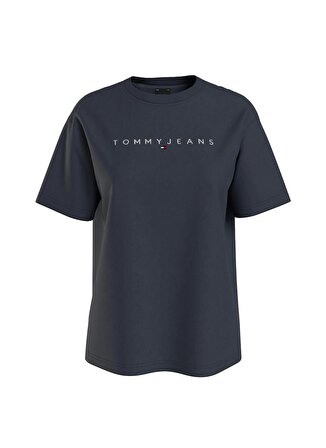 Tommy Jeans Bisiklet Yaka Düz Lacivert Kadın T-Shirt TJW RLX NEW LINEAR TEE
