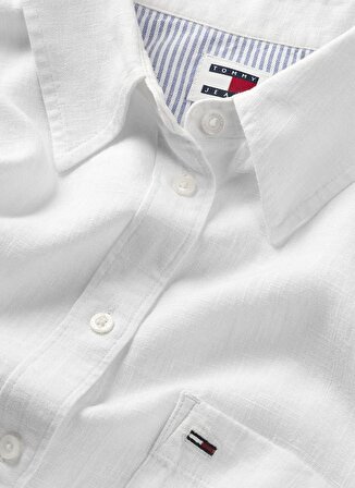 Tommy Jeans Normal Gömlek Yaka Düz Beyaz Kadın Gömlek TJW SP OVR LINEN SHIRT