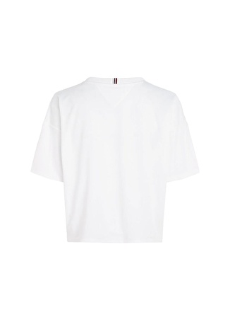 Tommy Hilfiger Bisiklet Yaka Düz Beyaz Kadın T-Shirt MONOTYPE HILFIGER RLX MESH TEE