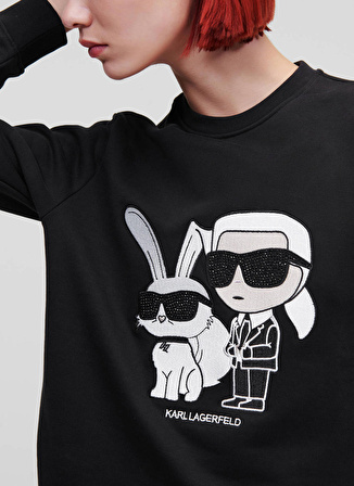 KARL LAGERFELD Bisiklet Yaka Baskılı Siyah Kadın Sweatshırt 230W1809