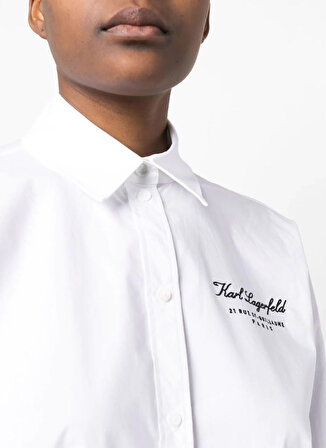 KARL LAGERFELD Normal Gömlek Yaka Düz Beyaz Kadın Gömlek 231W1602