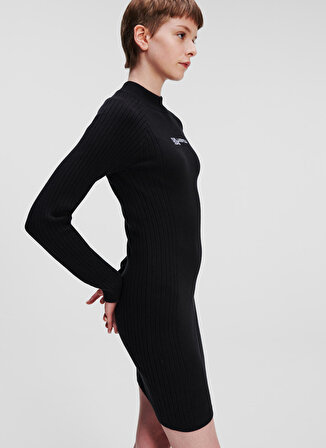 Karl Lagerfeld Jeans Yarım Balıkçı Yaka Düz Siyah Uzun Kadın Elbise 236J1309