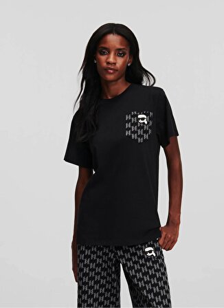 KARL LAGERFELD Yuvarlak Yaka Baskılı Siyah Kadın T-Shirt 240W1733