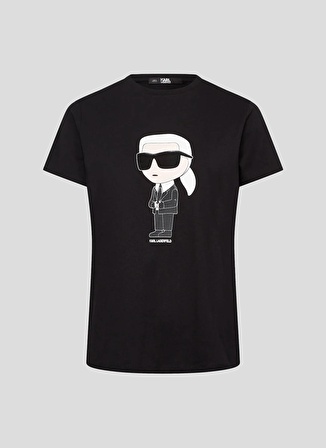 KARL LAGERFELD Yuvarlak Yaka Baskılı Siyah Kadın T-Shirt 240W1700