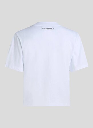 KARL LAGERFELD Yuvarlak Yaka Baskılı Beyaz Kadın T-Shirt 240W1701