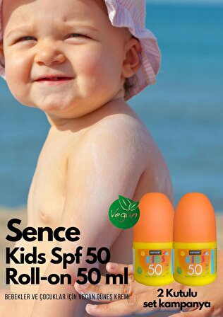 SENCE Kids Spf 50 Roll-on 50 ml 2 Kutulu AVANTAJLI SET Bebekler ve Çocuklar Için Vegan Güneş Kremi