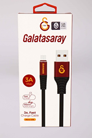 GALATASARAY ORJINAL LİSANSLI Data+Sarj Kablosu KBL-1905 3A Micro Usb 1MT