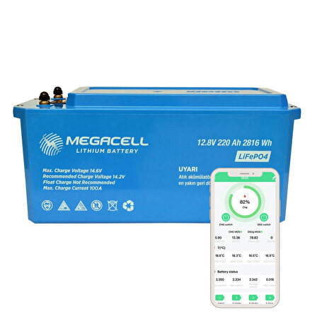 MEGACELL 12.8V 220Ah Bluetooth LiFePO4 ABS Lityum Akü