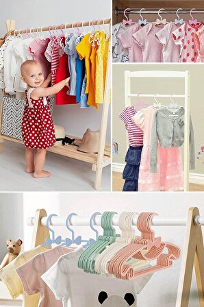 Sweet 12 Adet Pembe Bebek Elbise Askısı Fiyonklu Kelebek Bebek Çocuk Kıyafet Askısı