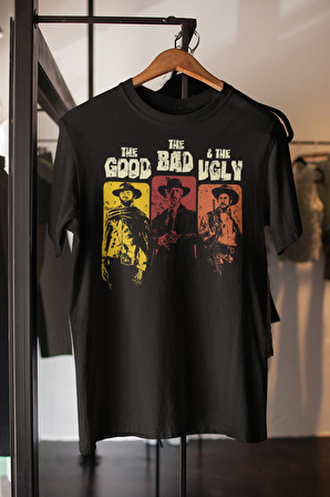 The Good The Bad And The Ugly Baskılı Siyah Kısa Kollu Unisex Tişört