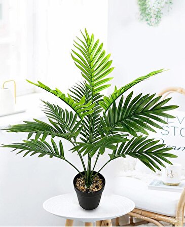 Yapay Ağaç Salon Bitkisi Areka Palmiye 83cm 18 Yaprak Plastik Siyah Saksıda