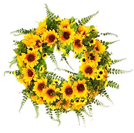 Yapay Çiçek Kapı Süsü Ay Çiçeği ve Kuşkonmaz Sunflower Yılbaşı Kapı Çelengi