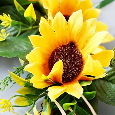 Yapay Çiçek Kapı Süsü Ay Çiçeği ve Kuşkonmaz Sunflower Yılbaşı Kapı Çelengi