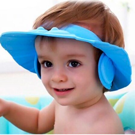 Pratik Düğmeli Kulaklıklı Düğmeli Bebek Banyo Şapkası Çocuklar Için Şampuan Sabun Su Geçirmez Şapka