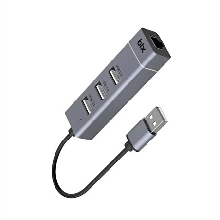 Bix BX03HB USB to Ethernet Dönüştürücü 3 Portlu USB Çoklayıcı Adaptör