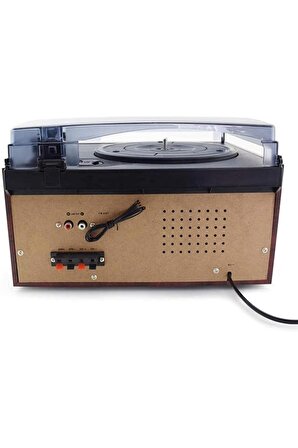 Knstar KN-110 Kahverengi Bluetooth Kumandalı Cdli Kaset USB Radyo 33-45-78 Plaklar Çalar Pikap