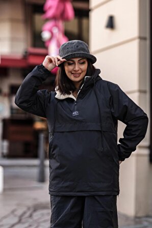 Good Fashion Rahat Kesim Içi Kürklü Kanguru Cep Kadın Yağmurluk Mont