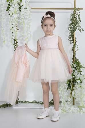 Minimony 1-5 Yaş Papatyalı Tül Bolerolu Kız Bebek Çocuk Elbise Takım Somon 2015 Bayramlık Mezuniyet Balo Abiye Gelinlik