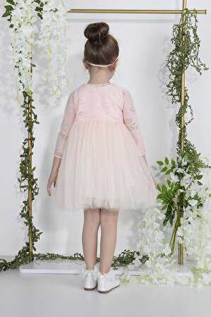 Minimony 1-5 Yaş Papatyalı Tül Bolerolu Kız Bebek Çocuk Elbise Takım Somon 2015 Bayramlık Mezuniyet Balo Abiye Gelinlik