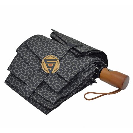 Çanta Yurdu - Marlux Ahşap Sap Tam Otomatik Şemsiye Desenli Siyah
