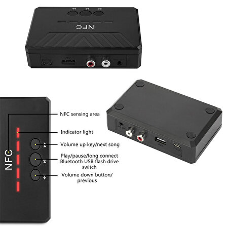 NFC H2 Bluetooth 5.0 Alıcı 3.5mm AUX HiFi Stereo Ses Adaptörü 