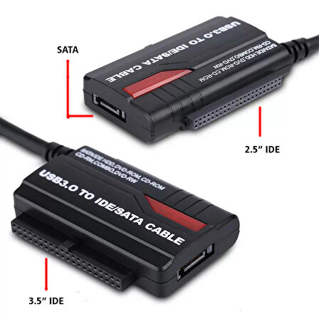 USB 3.0 - 2.0 to SATA/IDE 2,5" ve 3,5" harici harddsik kablosu