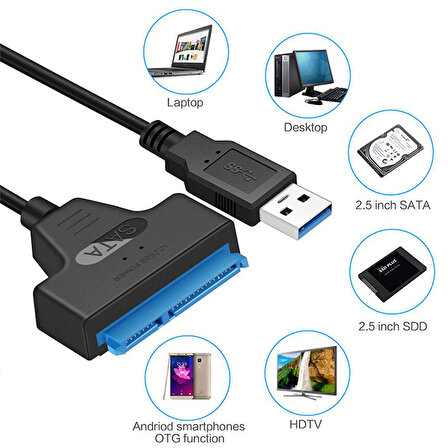 USB 3.0 to 2.5" Sata SSD HDD 12v Adaptör  girişli usb sata kablo