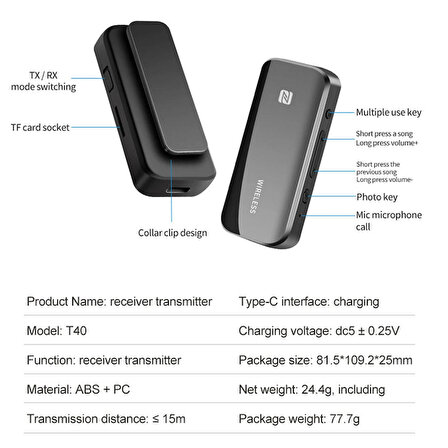 Aux Bluetooth 5.1 şarjlı audio ses alıcı-verici bluetooth adapör