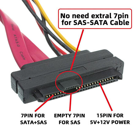 SFF-8482 SAS kablosu 29Pin erkek SATA 22Pin 7 + 15 uzatma kablosu