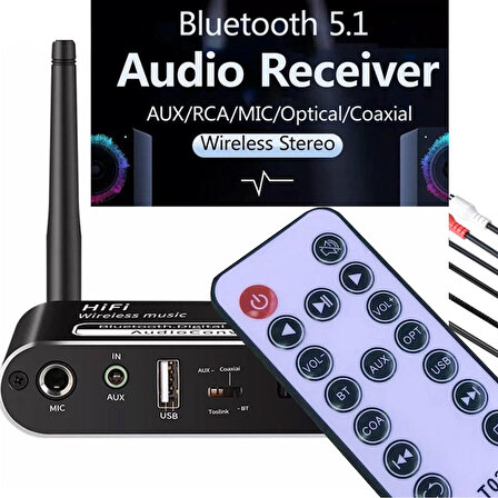Bluetooth 5.1 alıcı verici kablosuz ses adaptörü optik Fiber RCA DAC dönüştürücü