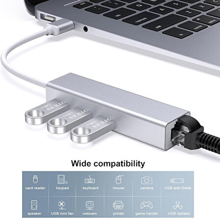 Usb 3.0 4 port usb hub çoklayıcı + rj45 gigabit ethernet lan portu