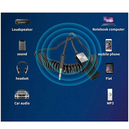 Aux Bluetooth Alıcısı Verici Kablosuz Bt Aux Adaptörü spiral kablolu