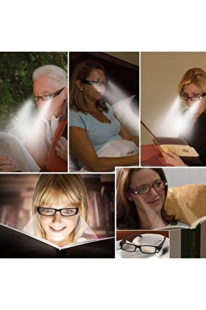 Led Işıklı Kitap Okuma Gözlüğü Camsız Siyah Renk