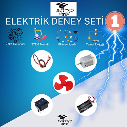 Elektrik Deney Seti - 1 DC Motor, Anahtar, Pil Yatağı, Pervane Set, Kablo