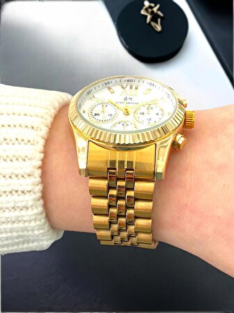 Gold Renk Çelik Kordon Kadın Kol Saati Bileklik Hediyeli MK5735 