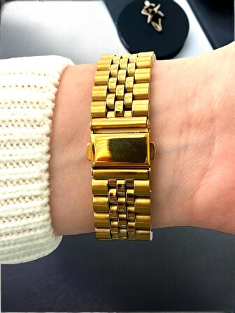 Gold Renk Çelik Kordon Kadın Kol Saati Bileklik Hediyeli MK5735 